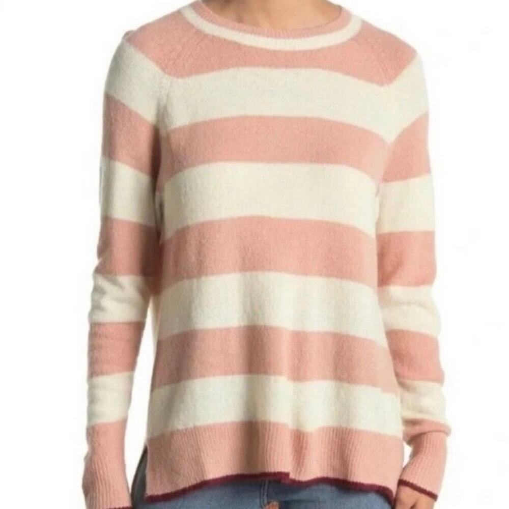 LUSH Nordstrom NWT Soft Knit Mauve Cream Striped Long Sleeve Sweater Size Medium